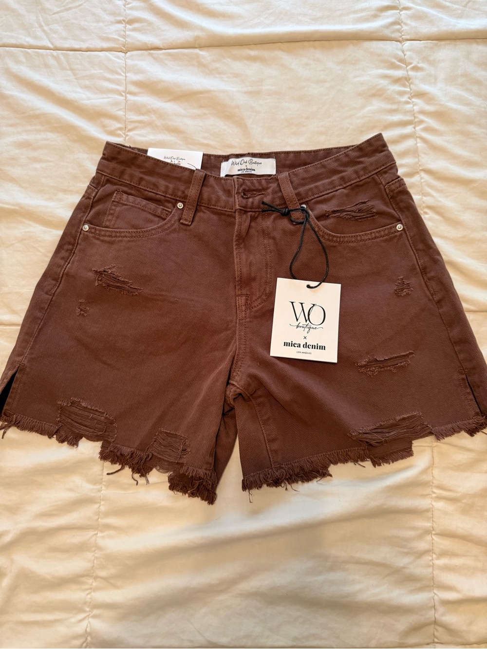 Mica Women's Brown Distressed Denim Shorts